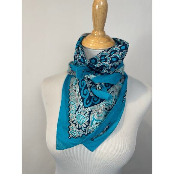 Vtg 70s EMILIO PUCCI Turquoise Scarf Cotton Pucci Print Floral Polka Dots - Picture 2 of 5